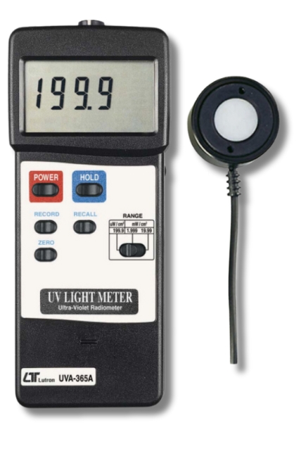 a handheld rugged ultraviolet light meter rated for ultraviolet A light