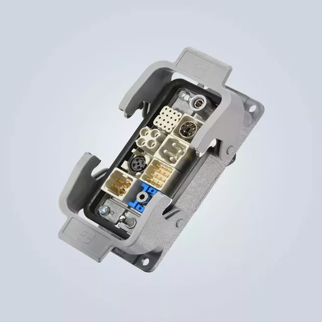 Harting Han Modular Domino Range is comprised of pairs of 'cubes' to create a module within a connector housing