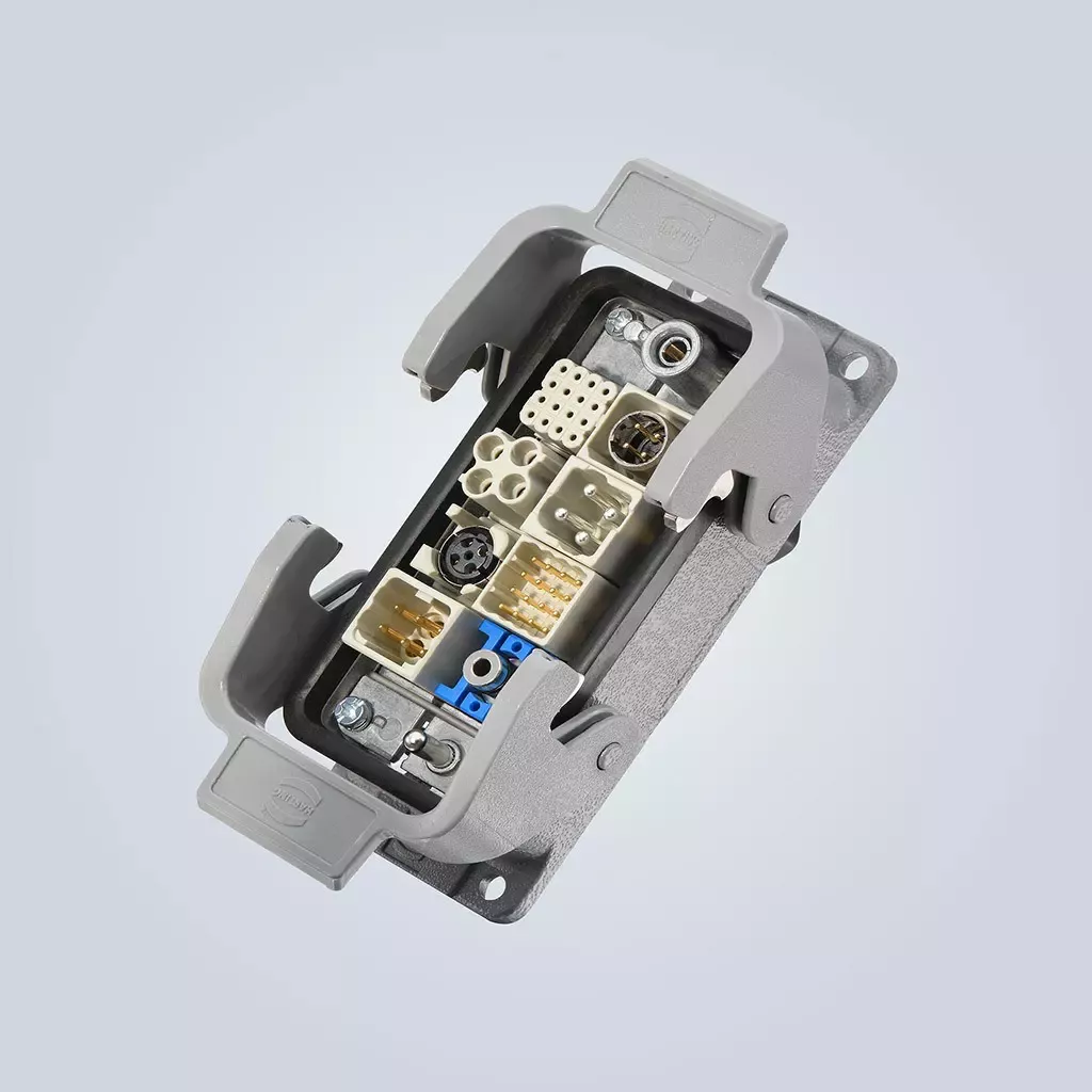 Harting Han Modular Domino Range is comprised of pairs of 'cubes' to create a module within a connector housing